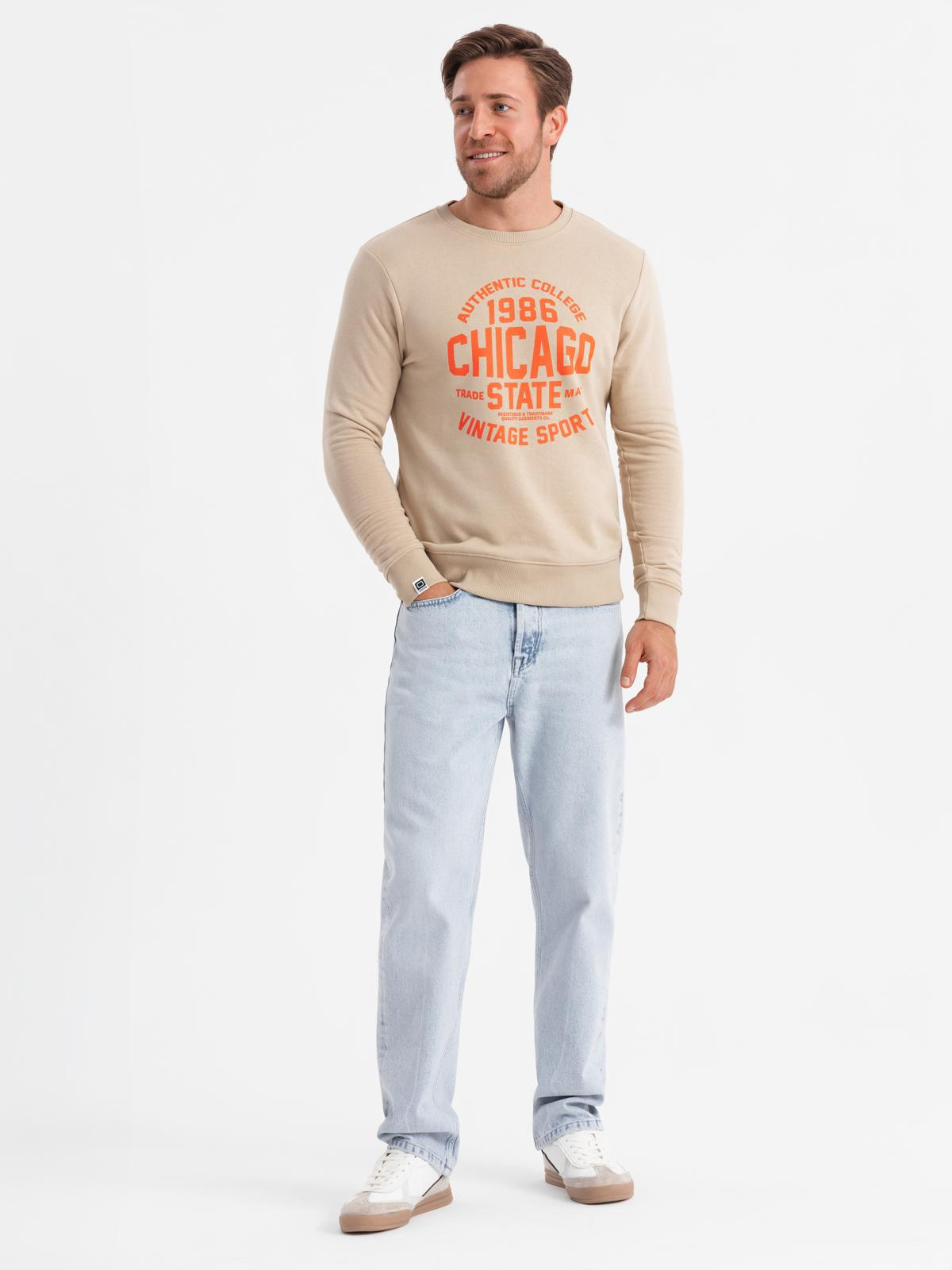 Ombre Mens unbuttoned sweatshirt with collegiate print - sand