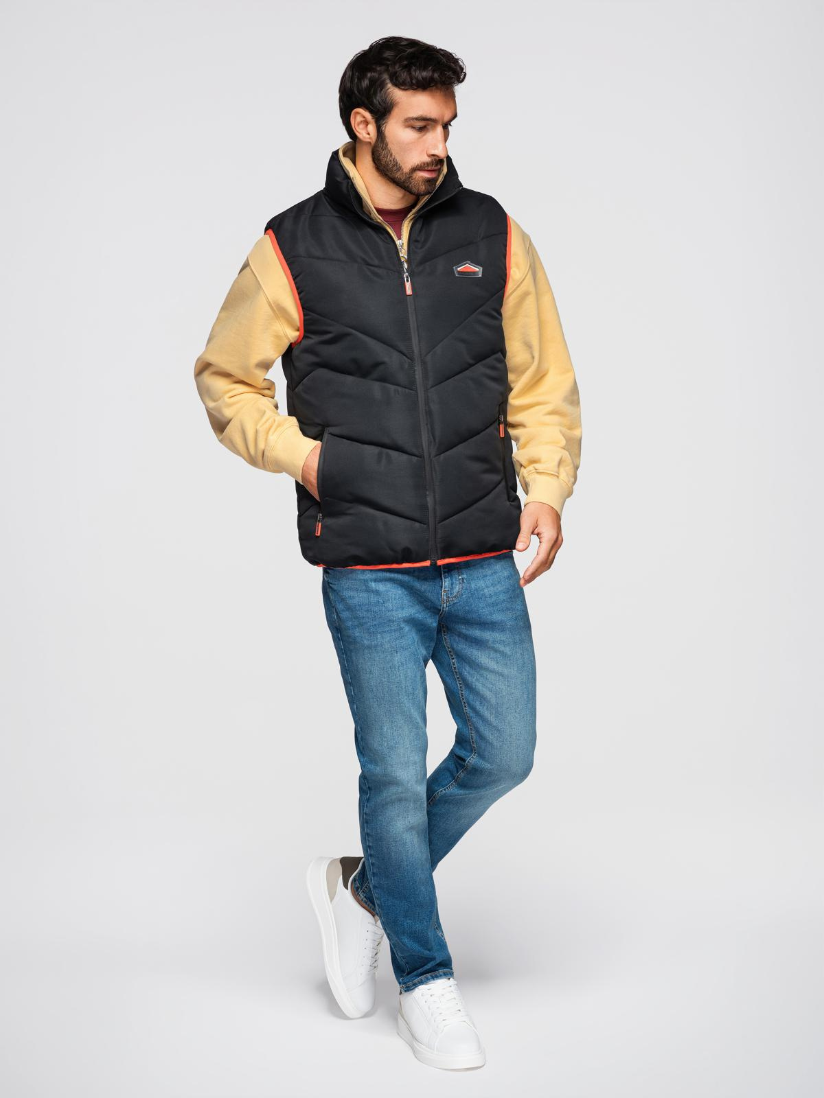 Ombre Men's quilted sleeveless jacket with neon accents - black