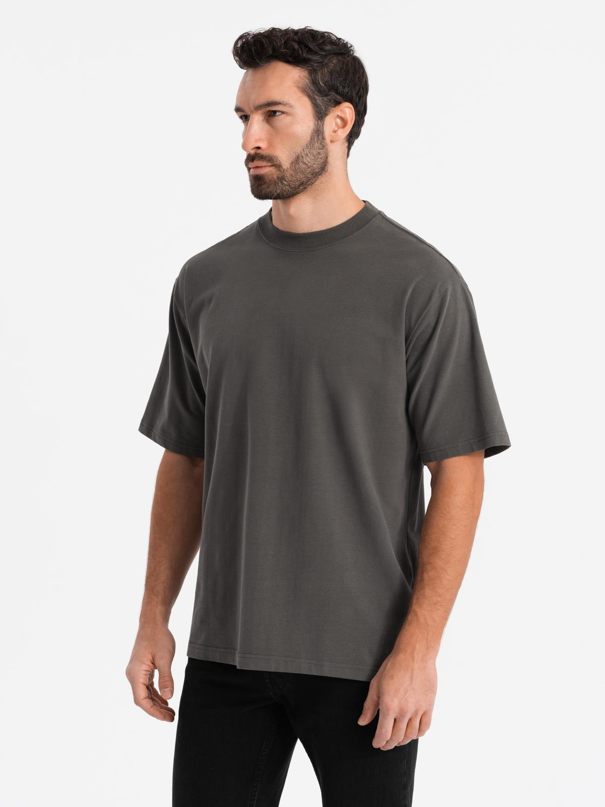 Ombre Men's LOOSE FIT cotton t-shirt with round neckline - gray-green