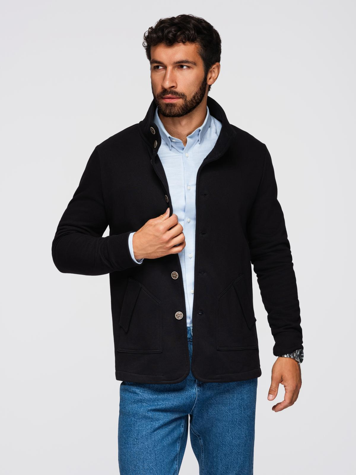 Ombre Men's button-down sweatshirt with stand-up collar - black