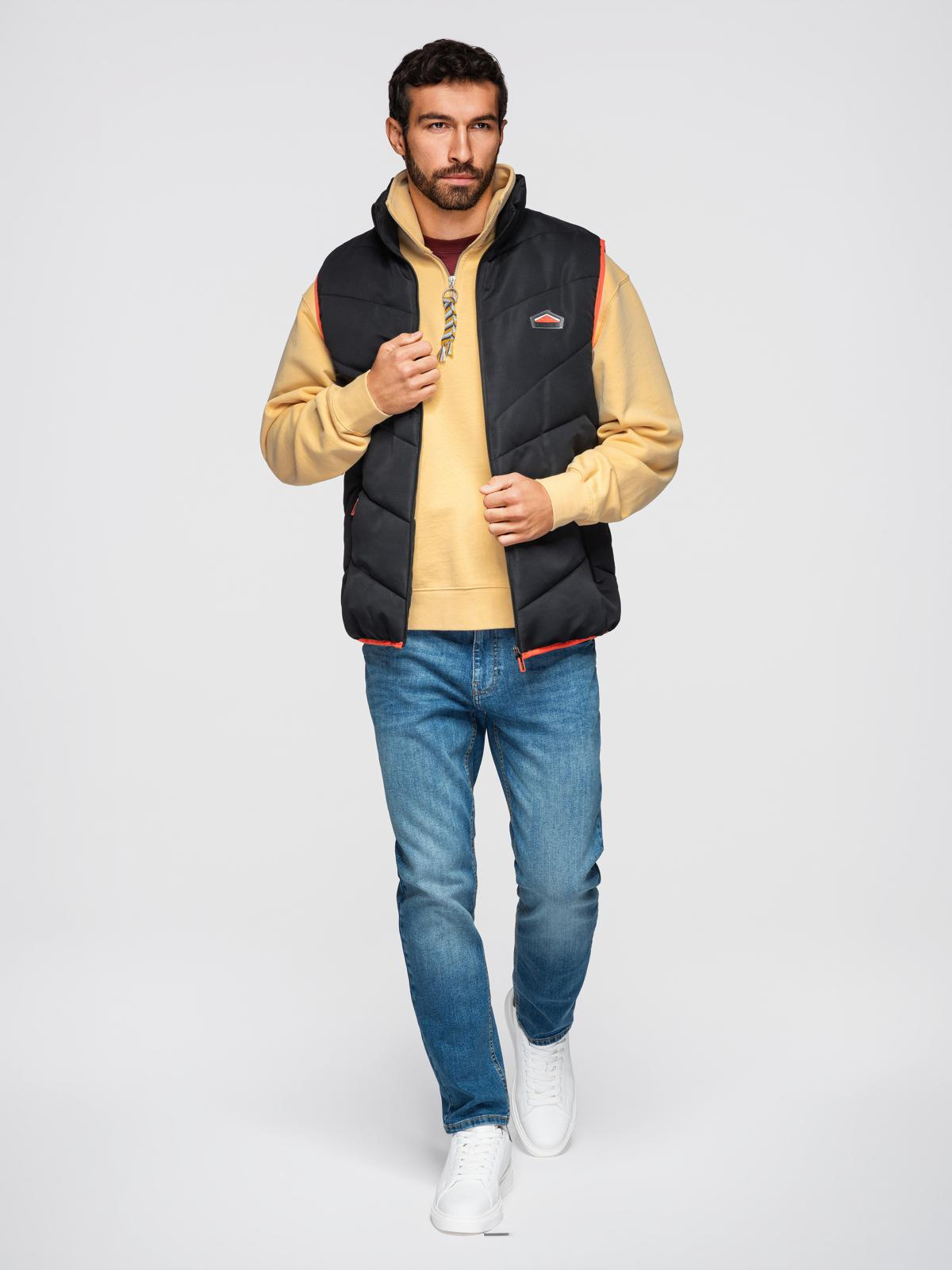 Ombre Men's quilted sleeveless jacket with neon accents - black