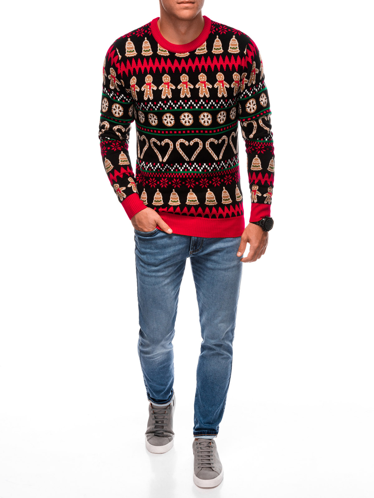 Edoti Men&#039;s Christmas Norwegian gingerbread sweater - black and brown