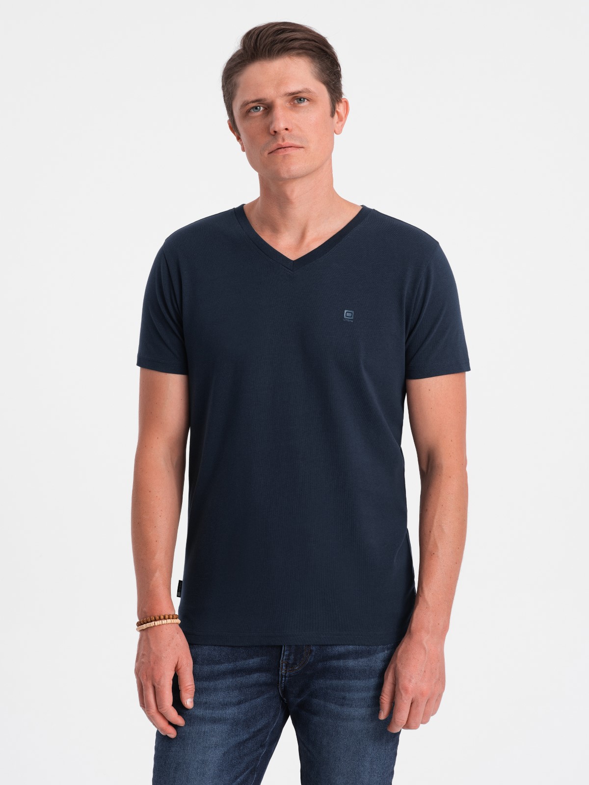 Ombre Men's V-NECK T-shirt with elastane - navy blue