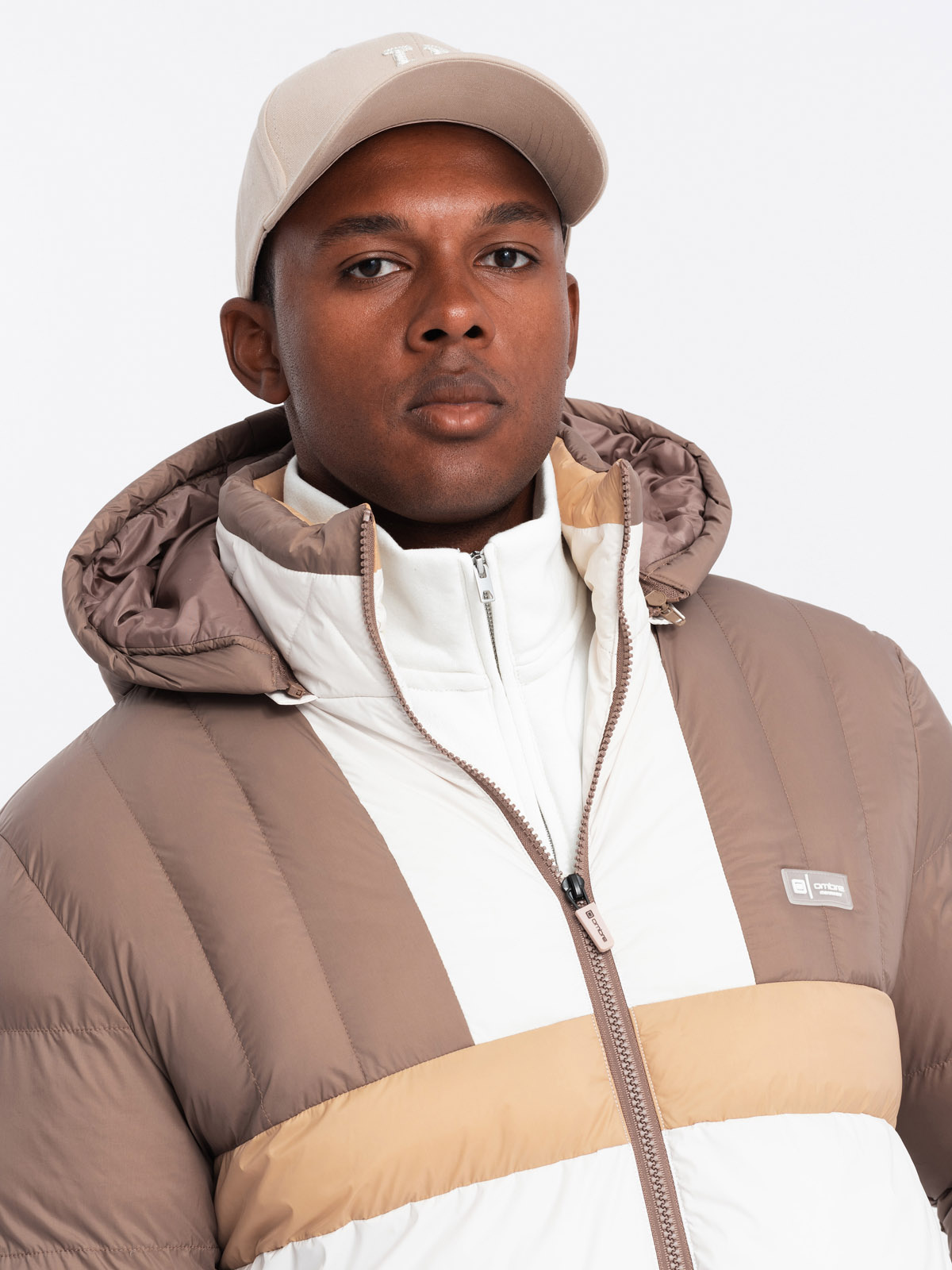 Ombre Colorful retro men&#039;s sports jacket - beige and white
