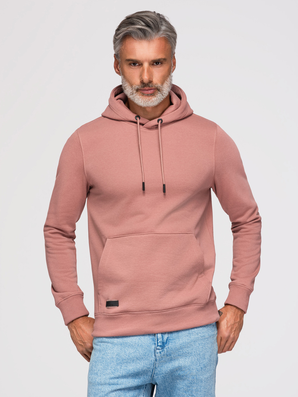 Ombre Men's BASIC cotton sweatshirt kangaroo hoodie - dark pink