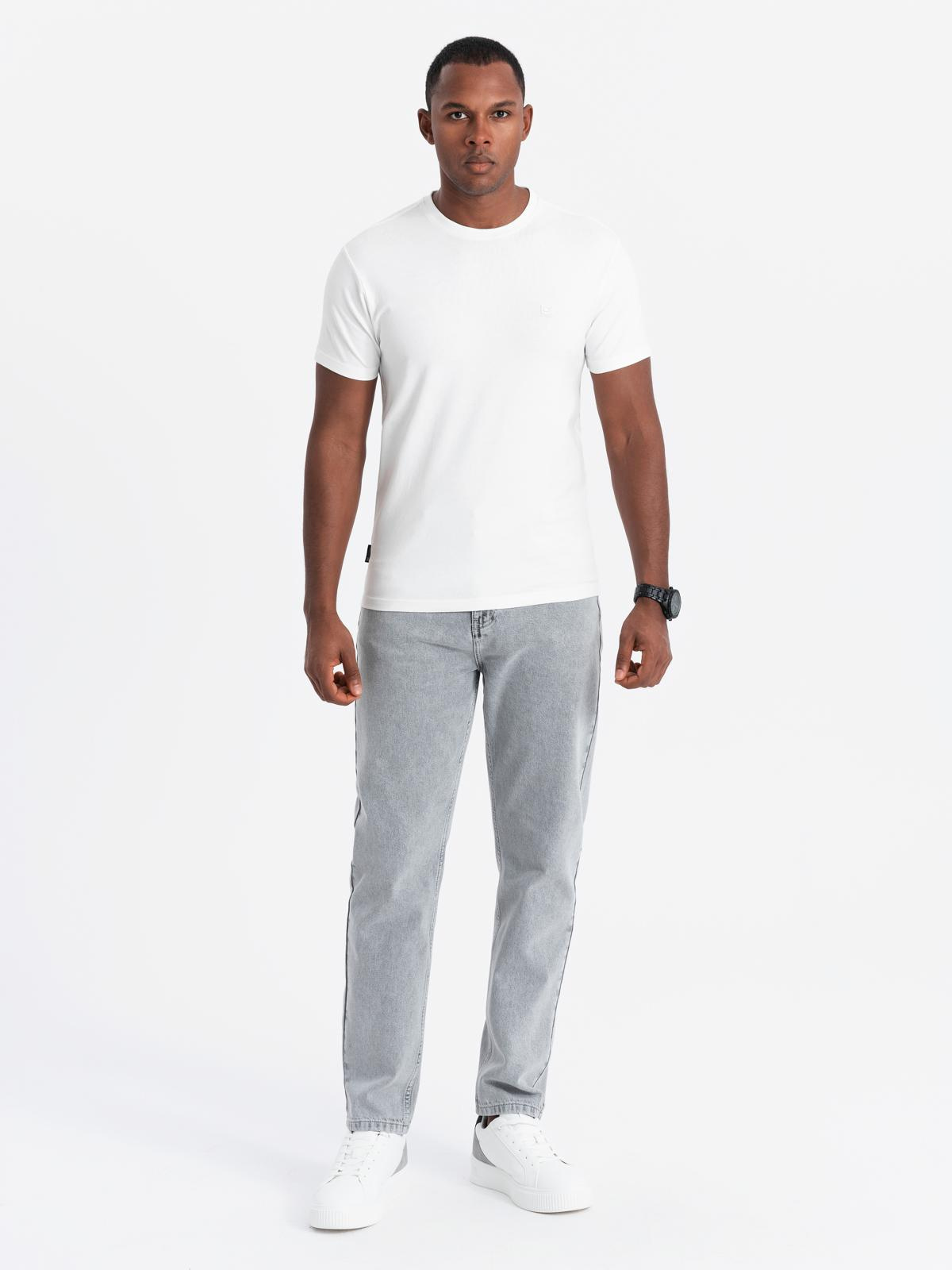 Ombre Mens SLIM FIT T-shirt with round neckline and logo - white