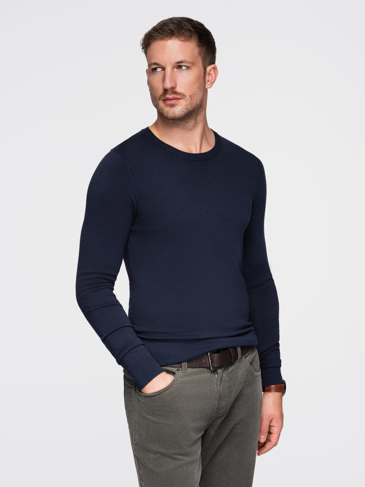 Ombre Classic men&#039;s sweater with round neckline - navy blue