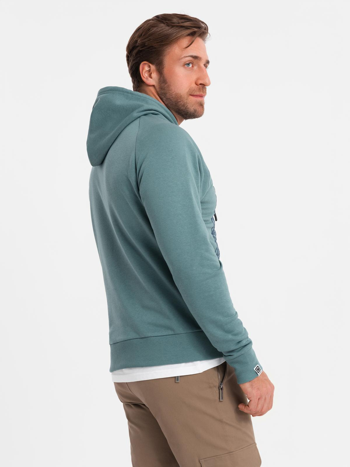 Ombre Men&#039;s non-stretch kangaroo sweatshirt with hood and print - turquoise