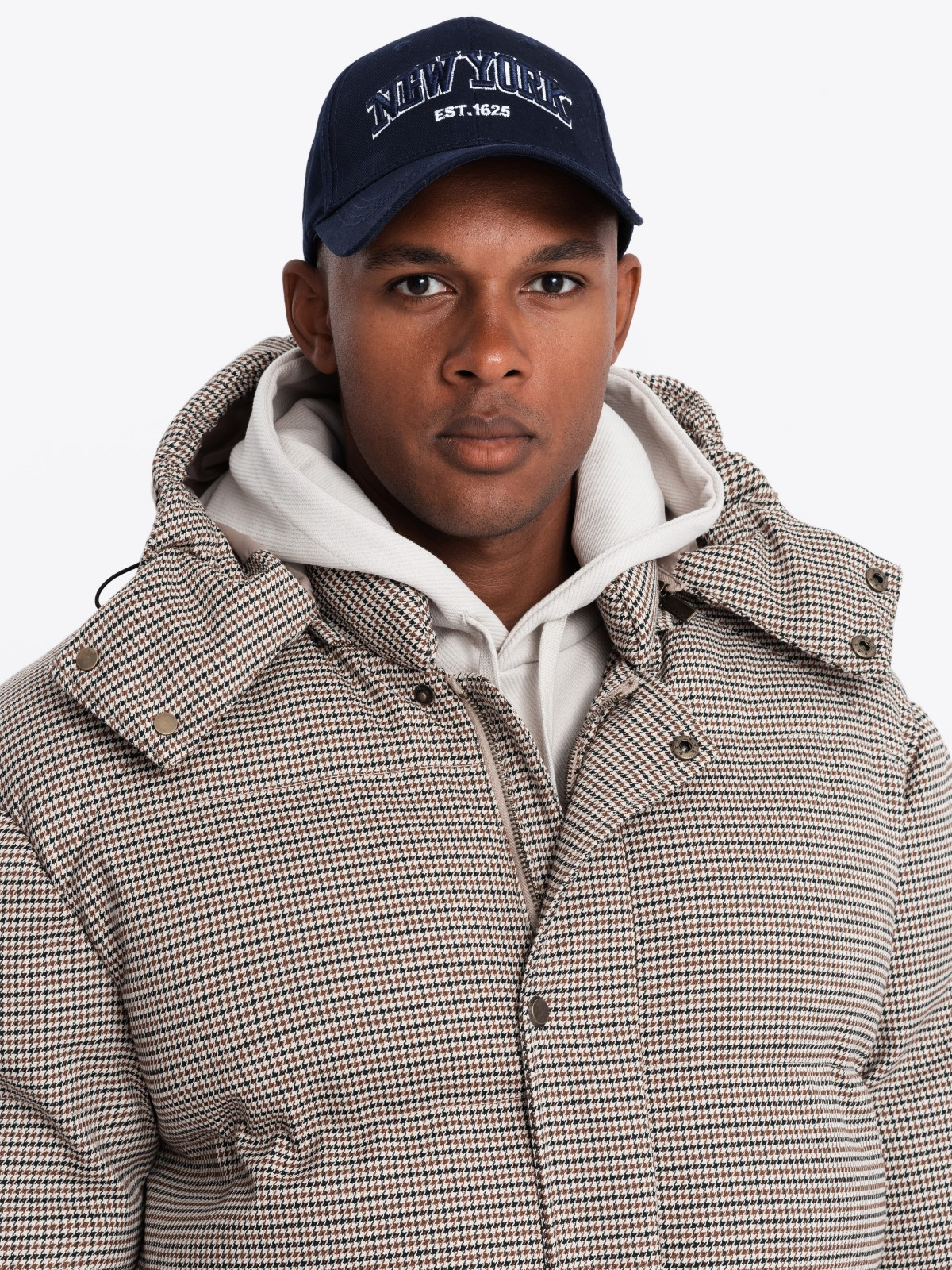 Ombre High padded puffer jacket with pattern - brown