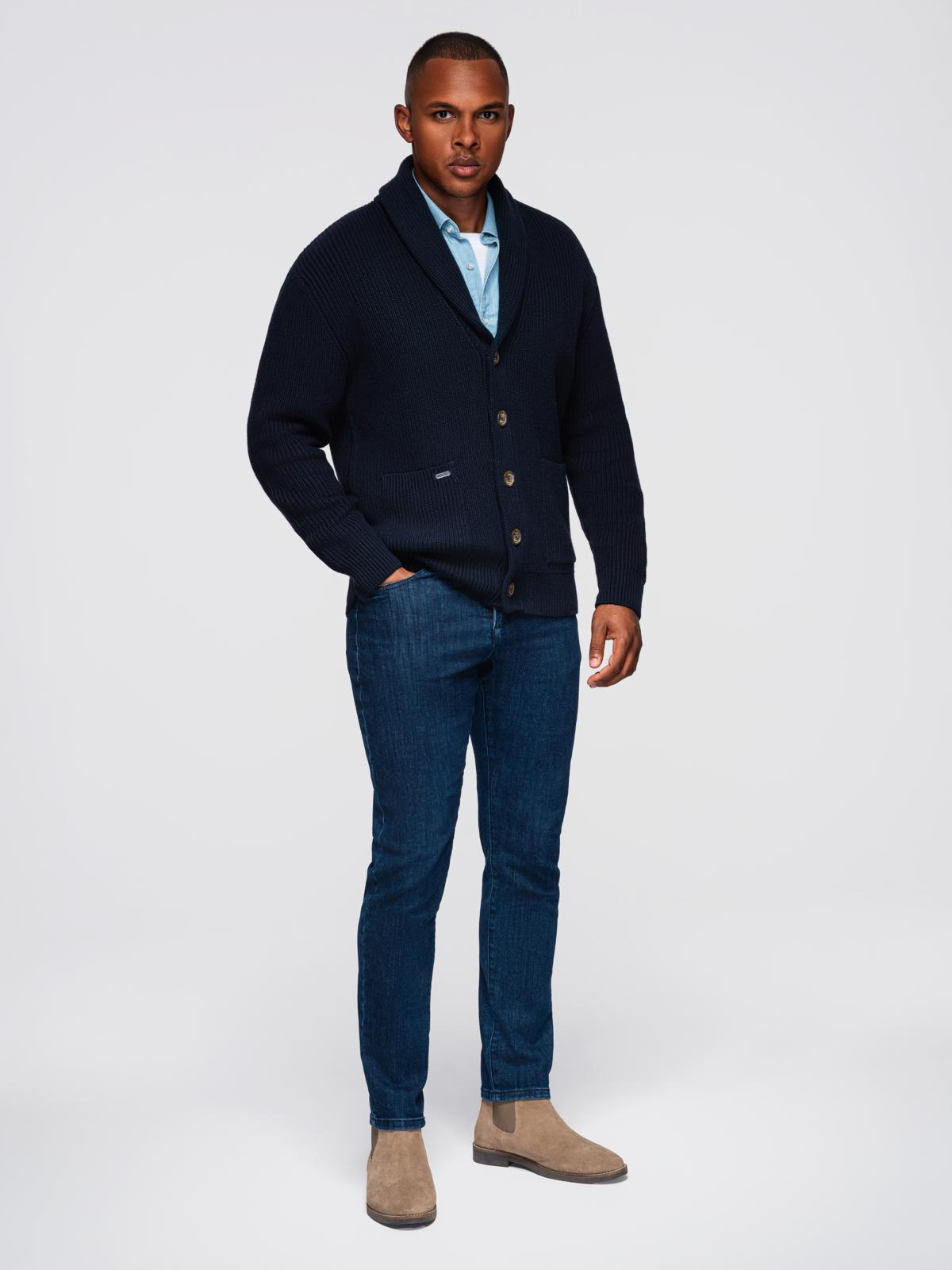 Ombre Men's cotton cardigan sweater with shawl collar - navy blue