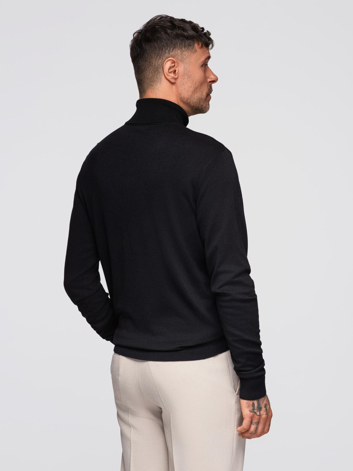 Ombre Men&#039;s knitted fitted turtleneck with viscose - black