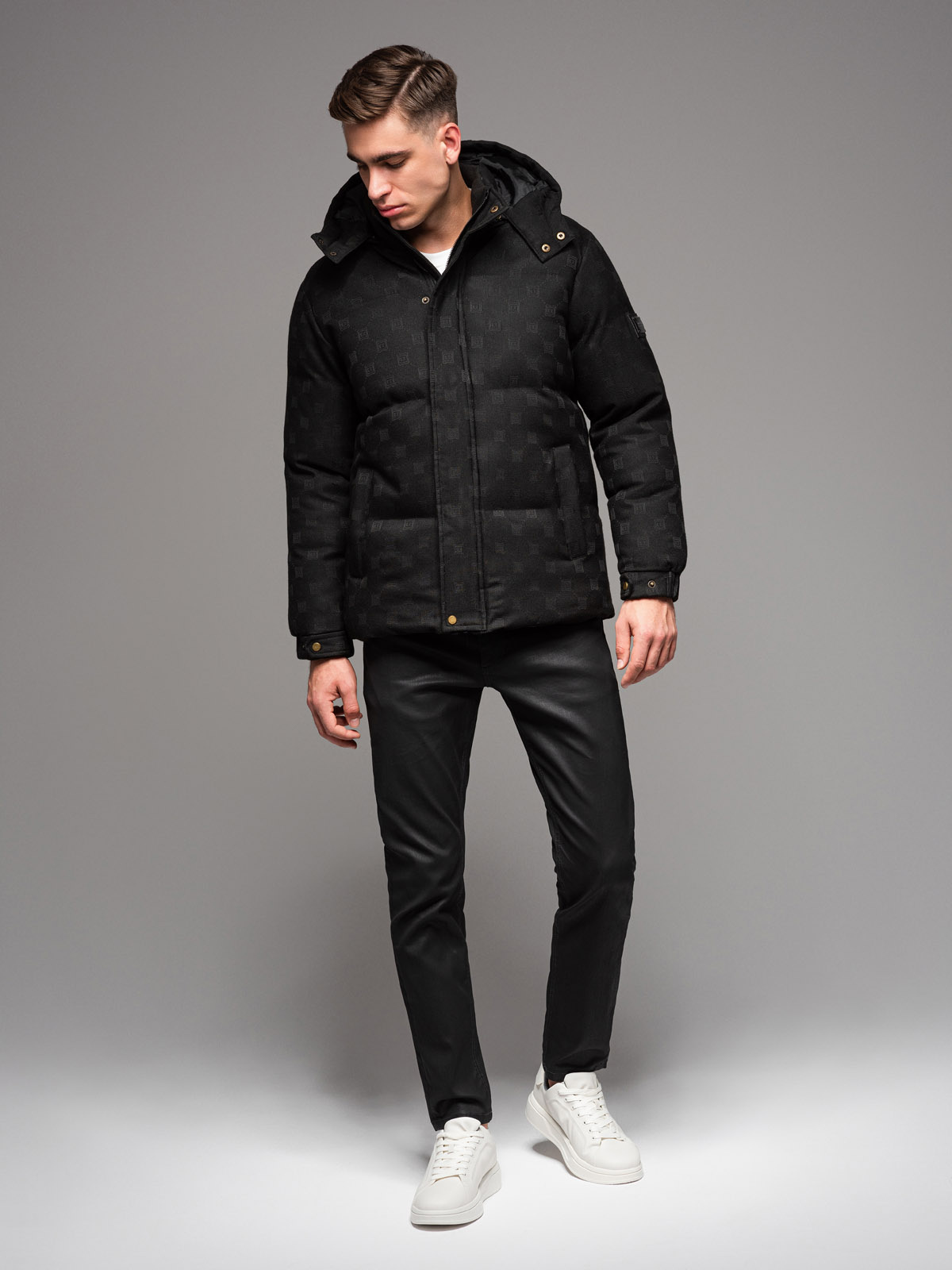 Ombre Men&#039;s patterned jacquard puffer jacket - black