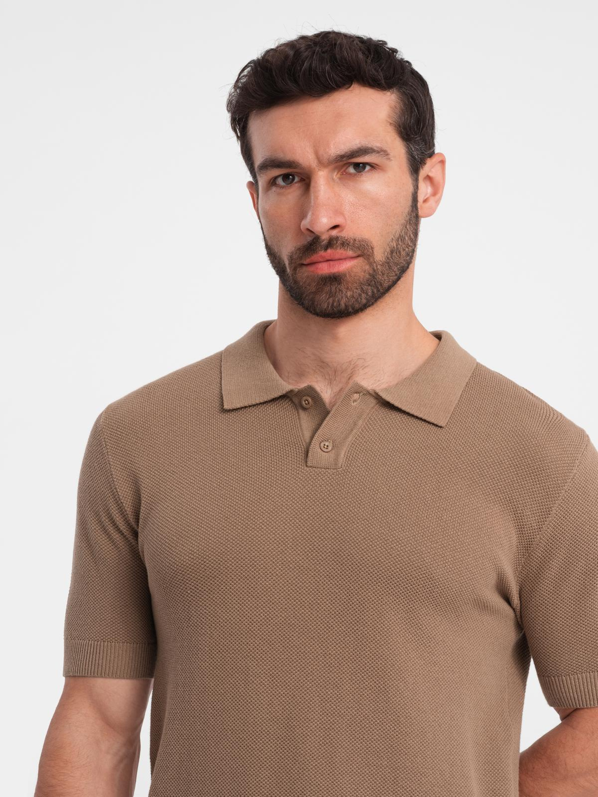 Ombre Men's cotton structured knit polo shirt - light brown