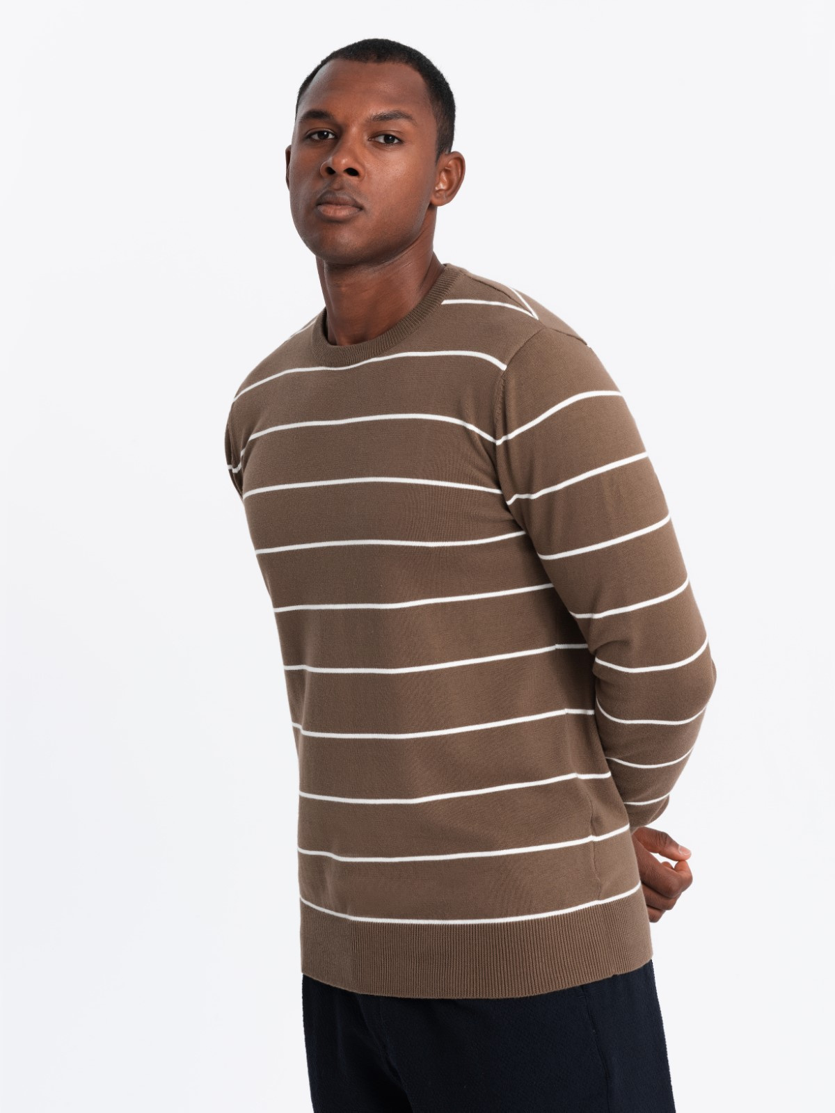 Ombre Men's Casual Sweater With Horizontal Stripes - Brown