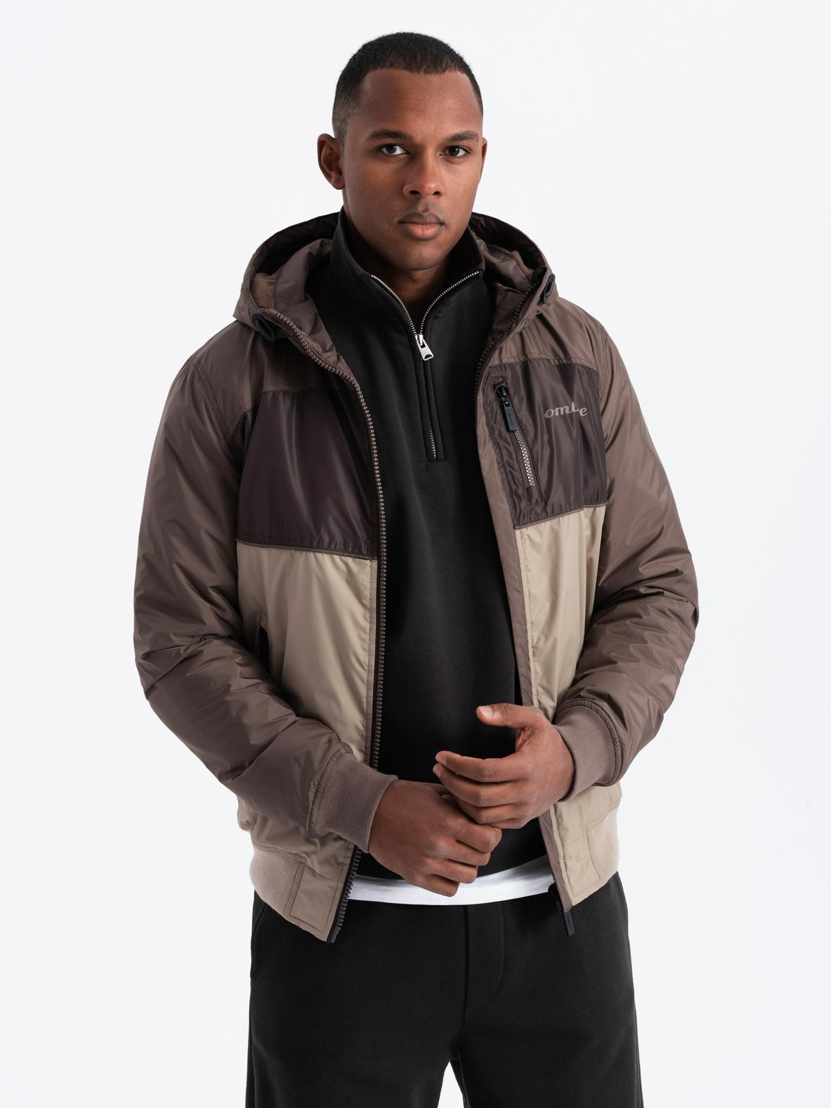 Ombre Lightweight colorful men&#039;s sports jacket with fleece - beige and dark brown