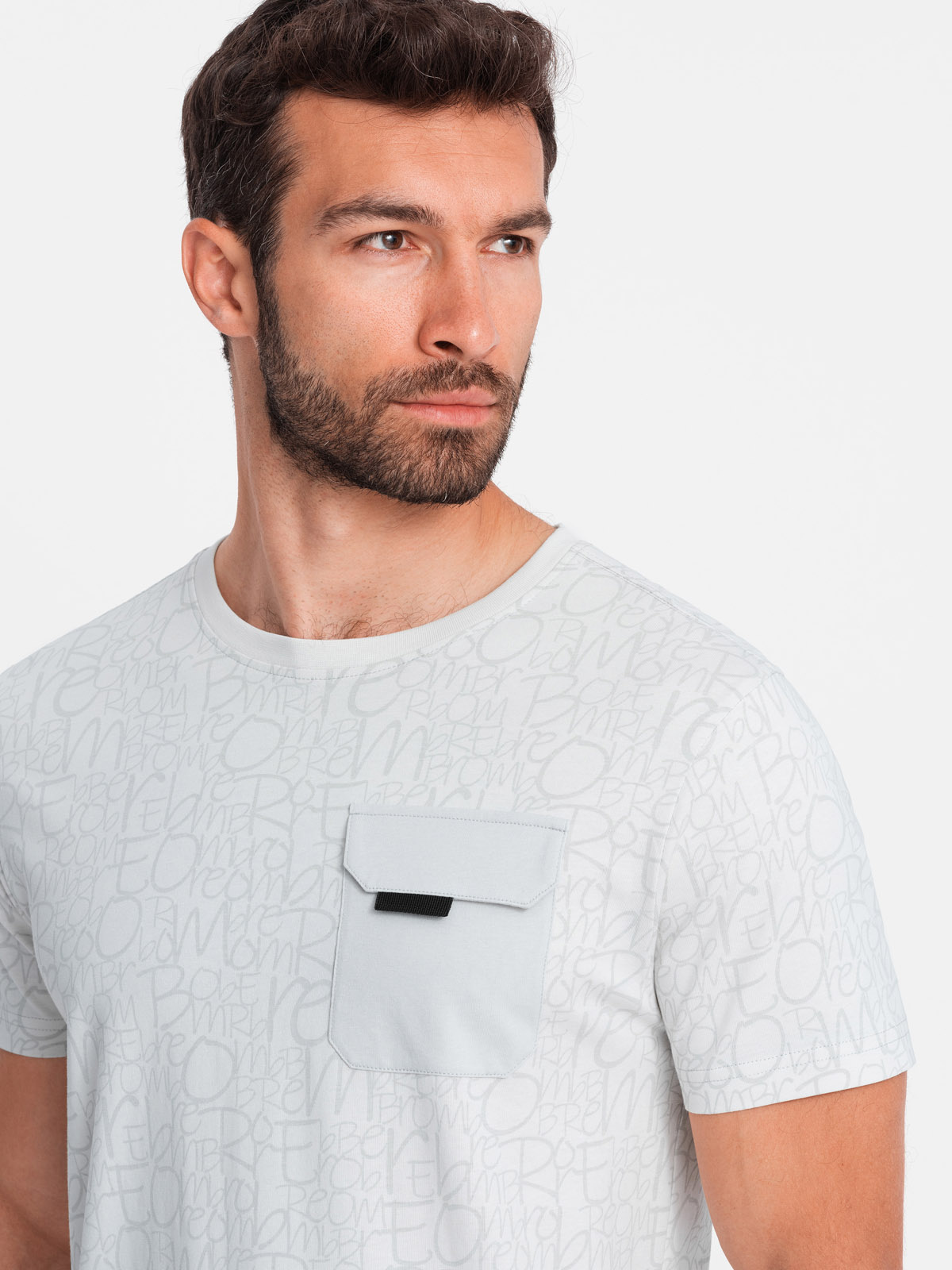 Ombre Mens cotton t-shirt with letter print and pocket - white-gray