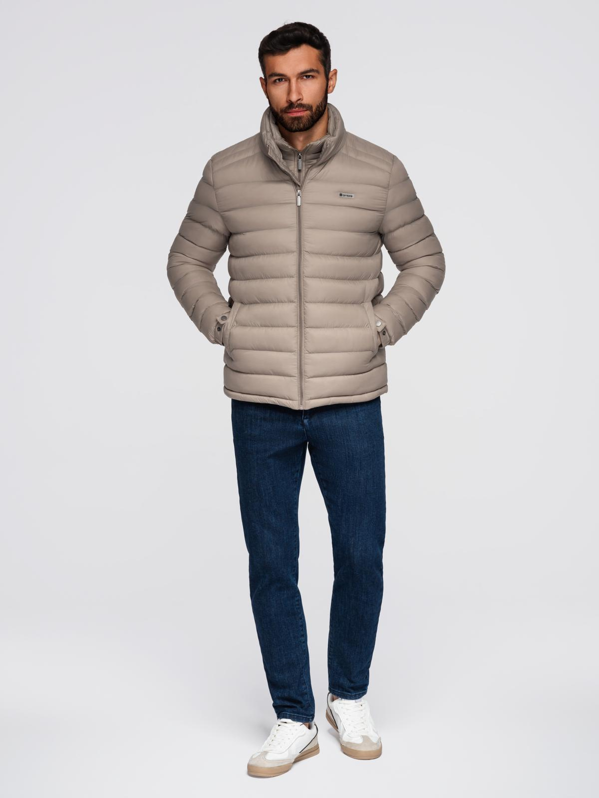 Ombre Men&#039;s quilted jacket with two fasteners - dark beige