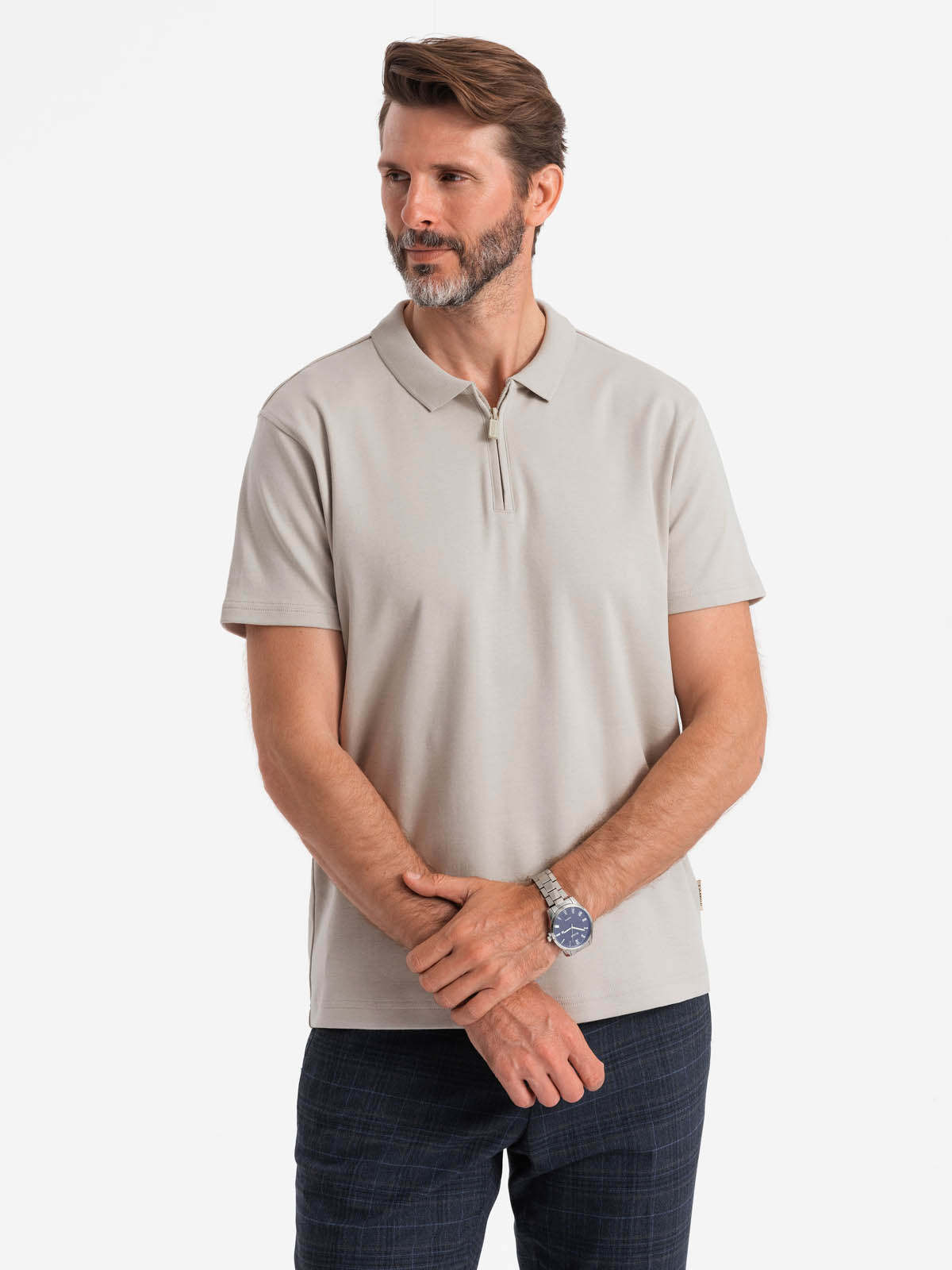 Ombre Men&#039;s polo shirt with zippered collar - ash