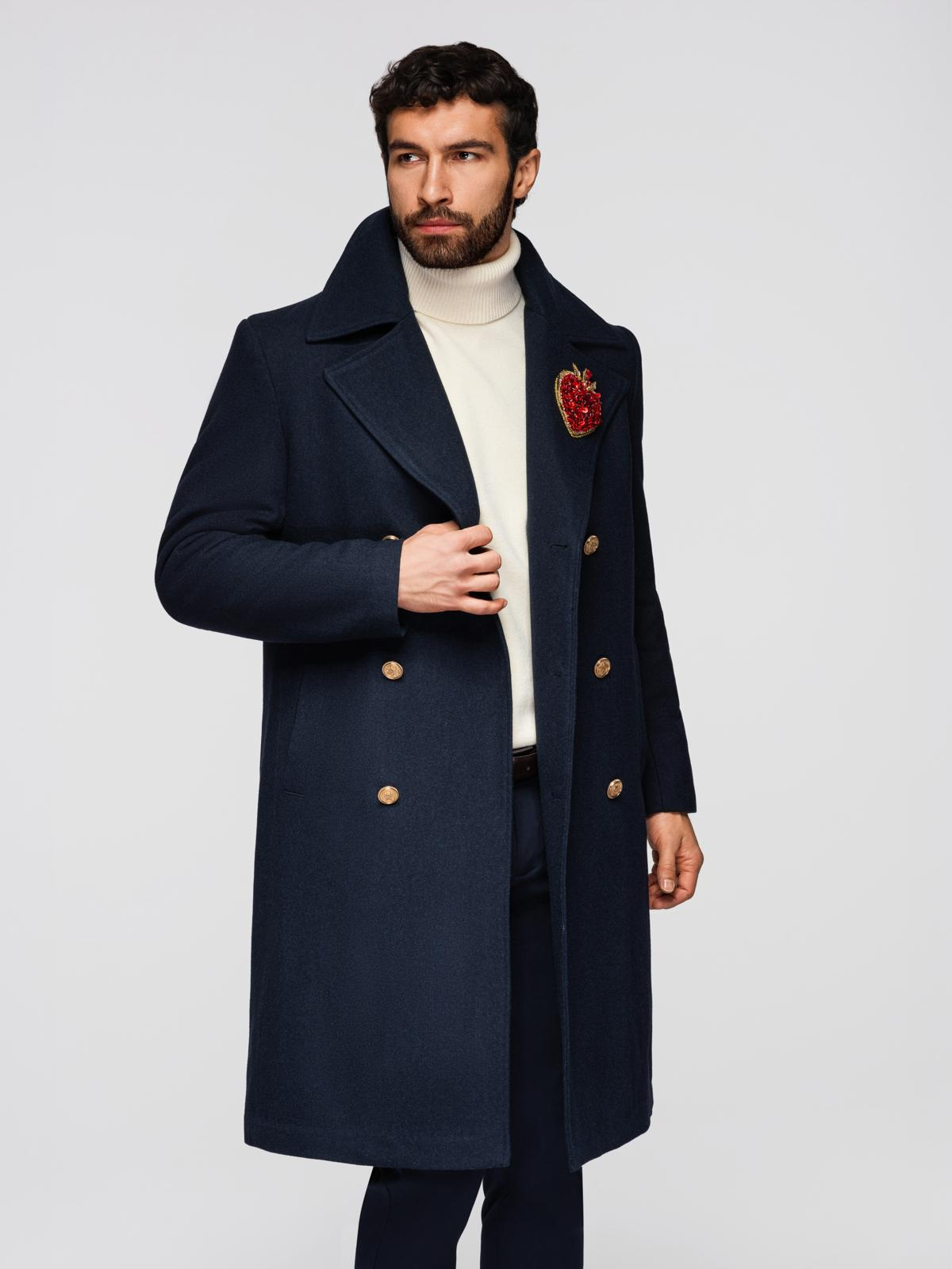Ombre Men's double-breasted coat with wool and decorative appliqués -
