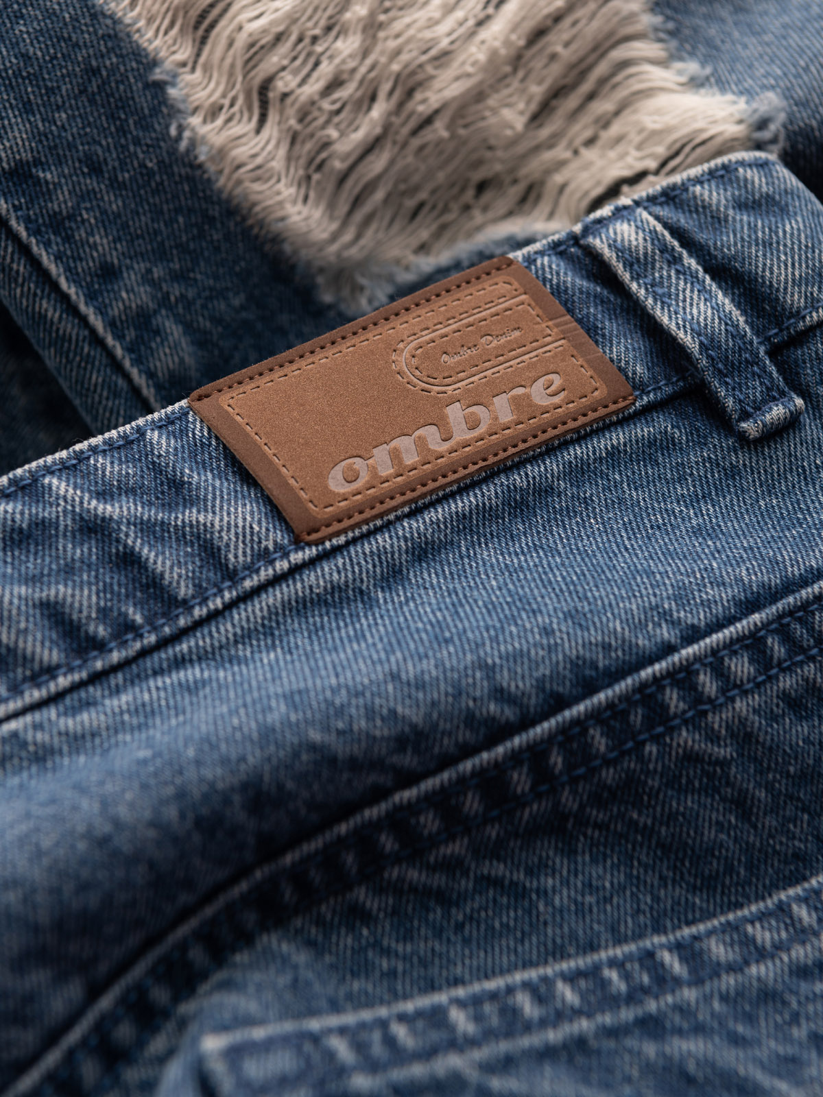 Ombre Men&#039;s TAPERED FIT denim pants with holes - dark blue