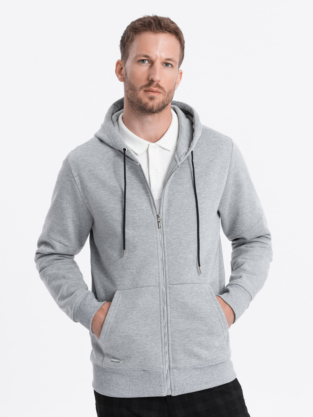 Ombre Men's Unbuttoned Hooded Sweatshirt - Grey Melange