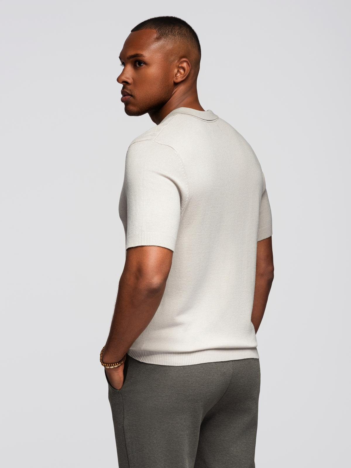 Ombre Men's buttonless polo shirt with classic weave - light grey