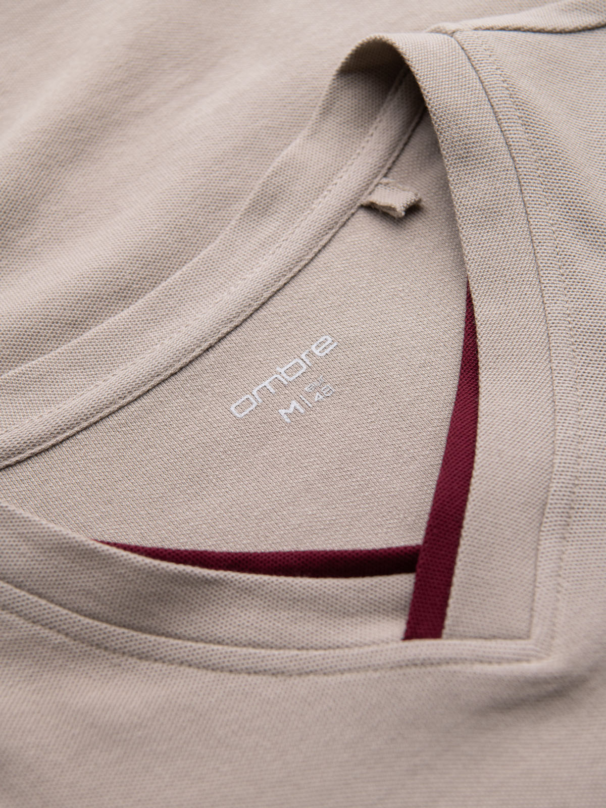 Ombre Men's T-shirt with contrasting inserts and v-neck - beige