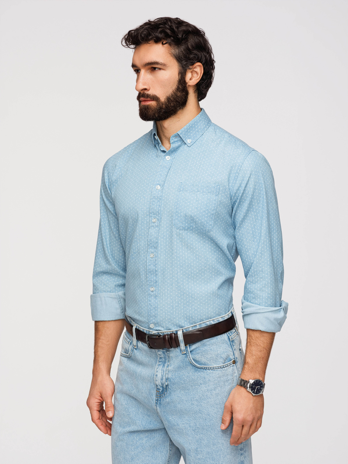 Pánska vzorovaná denim košeľa Ombre