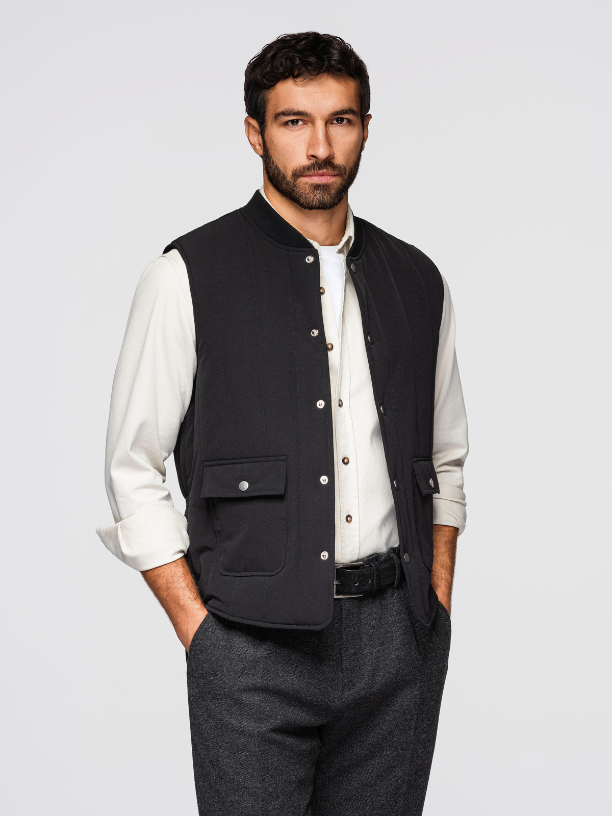 Мъжки бежов ватиран елек Ombre