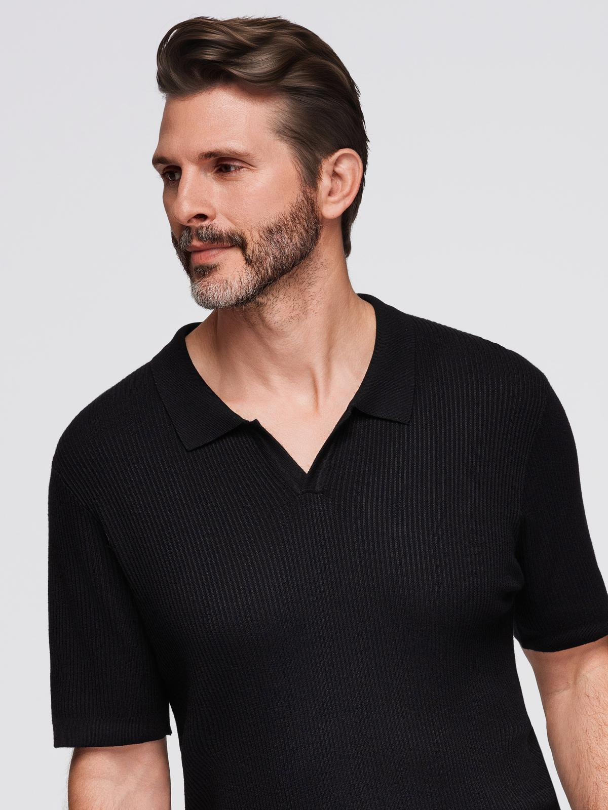 Ombre Men's buttonless polo shirt with open collar - black