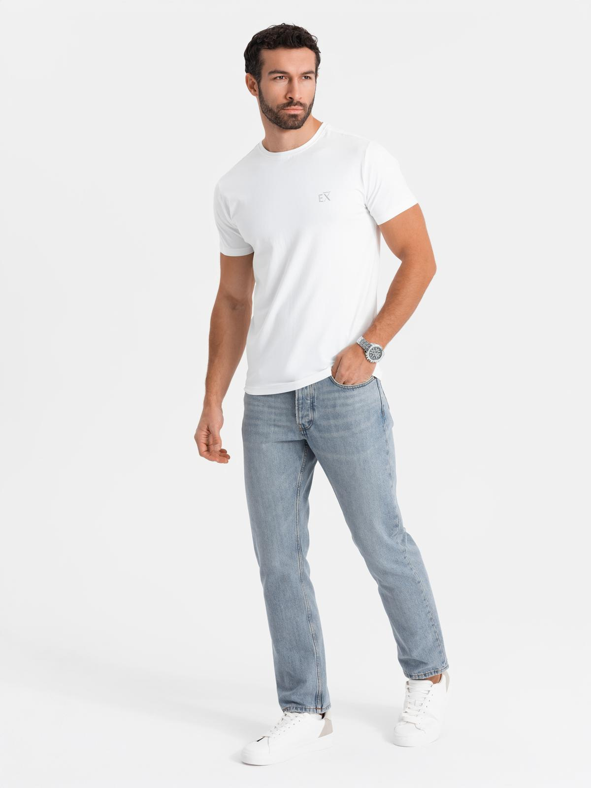 Ombre Men's SLIM FIT t-shirt with elastane and print - white