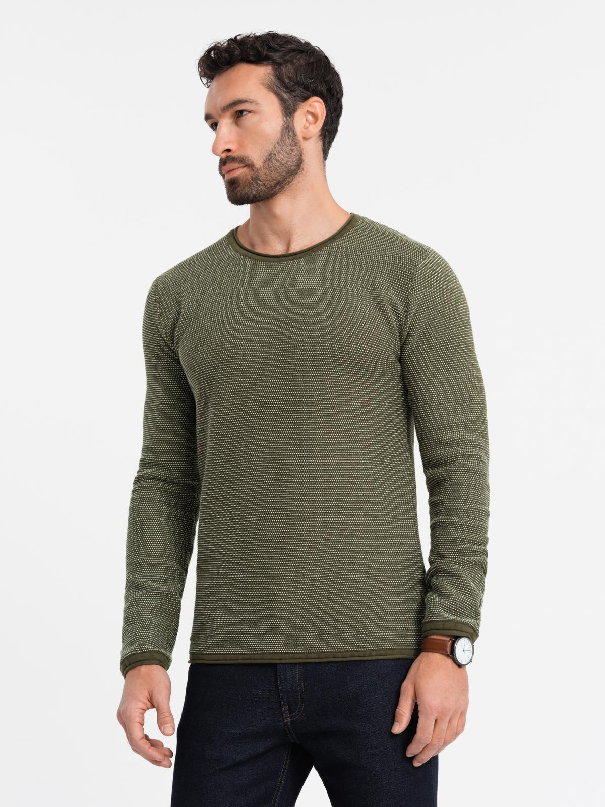 Ombre Men&#039;s knitted sweater with structured dots - olive