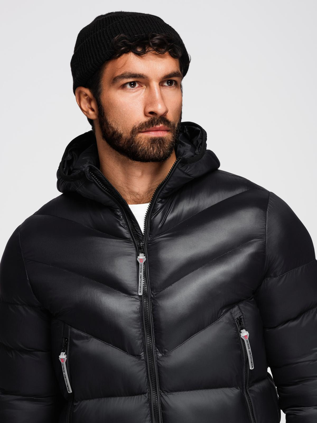 Ombre Modern quilted men&#039;s jacket of combined materials - black