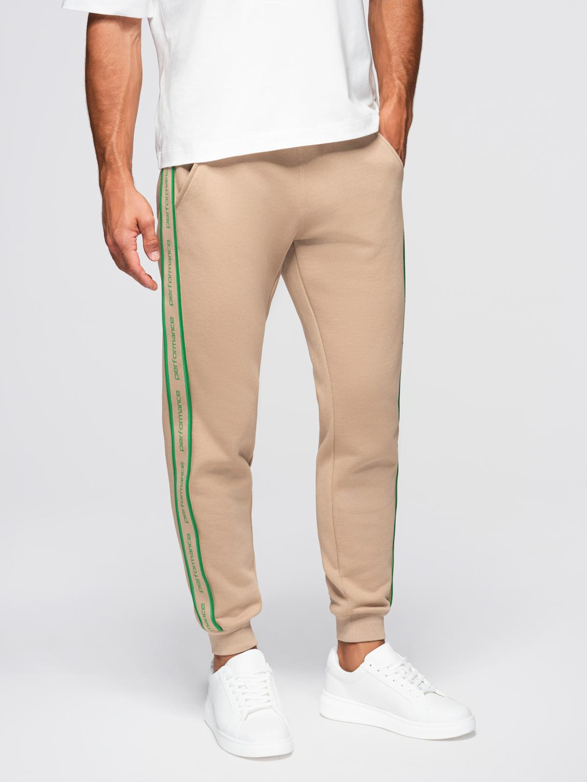 Ombre Men&#039;s sports jogger pants with stripes - brown