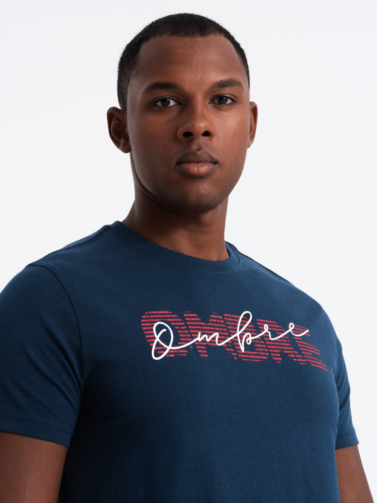Ombre Men&#039;s cotton t-shirt with double printed logo - navy blue