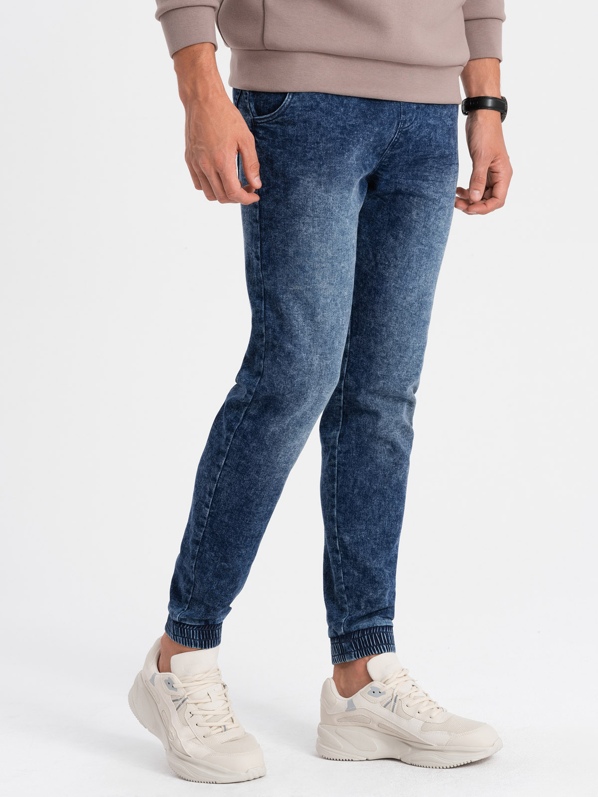 Ombre Men's marbled denim JOGGERY pants - dark blue