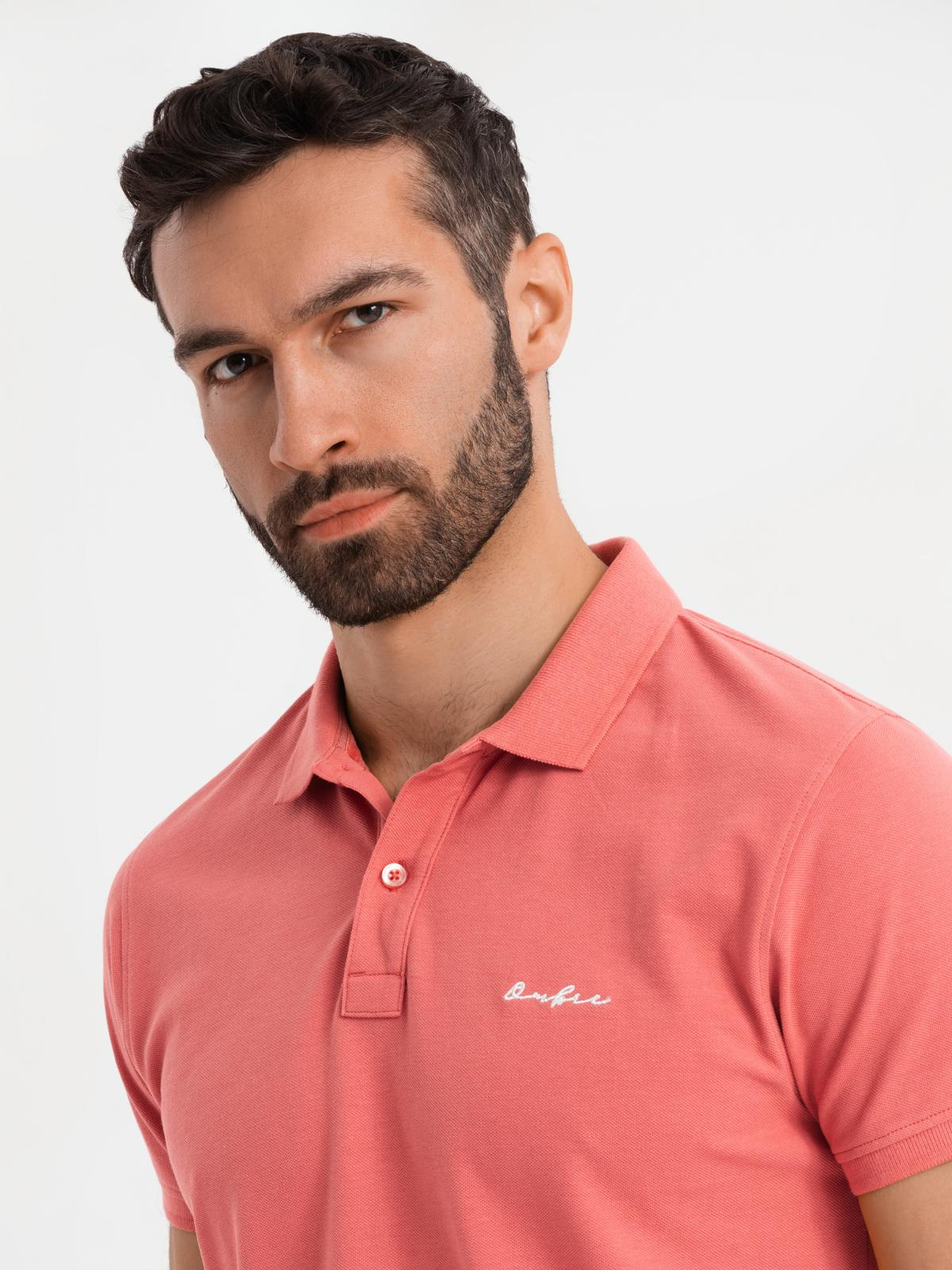 Ombre Cotton pique knit polo shirt - coral