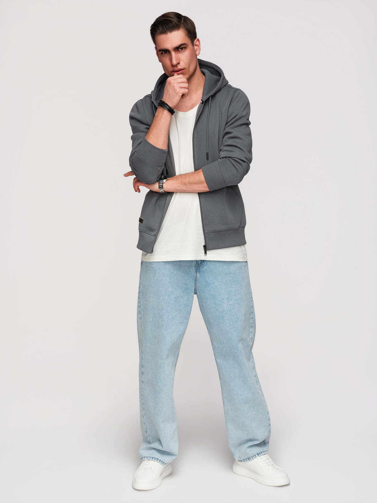 Ombre Men's unbuttoned BASIC sweatshirt - graphite