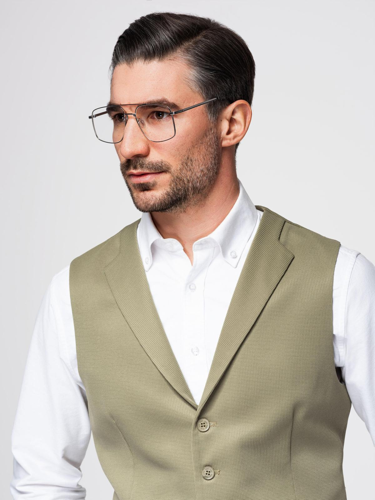 Ombre Fitted men's structured knit vest with lapels - olive
