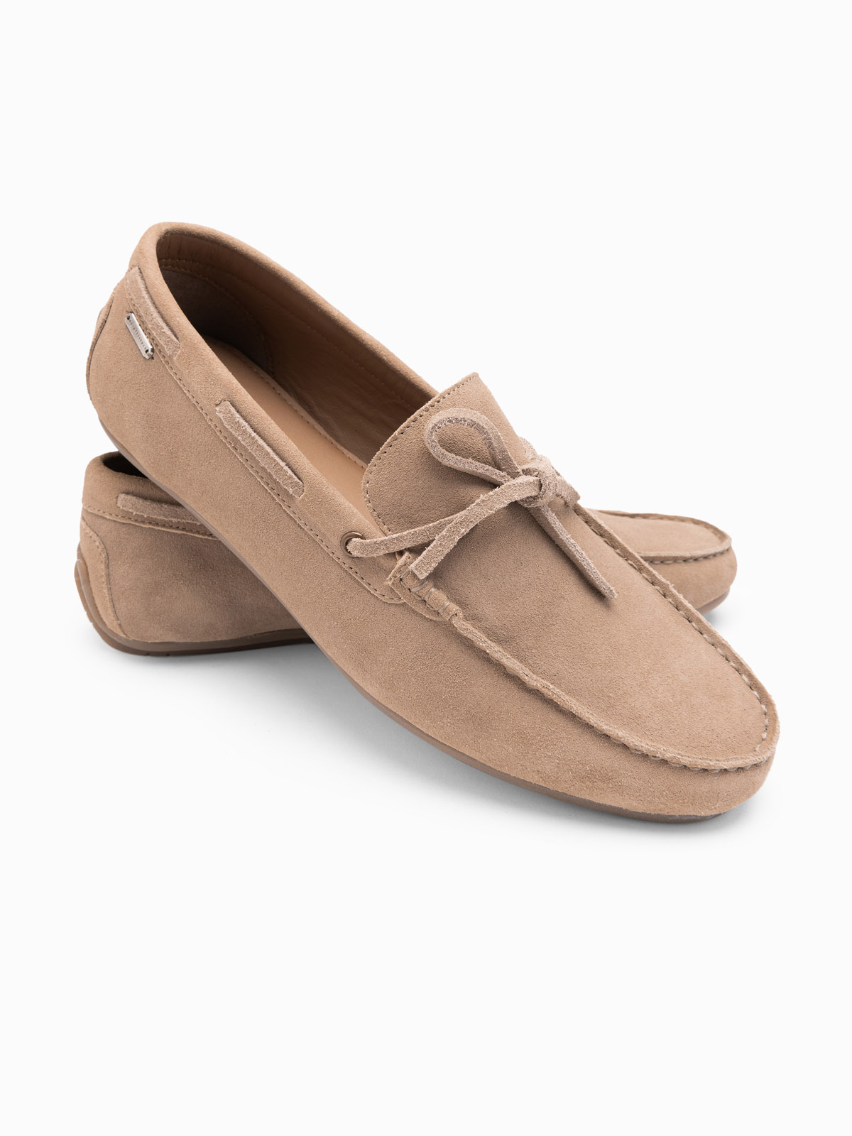 Ombre Men's leather moccasin shoes with thong and driver sole - beige