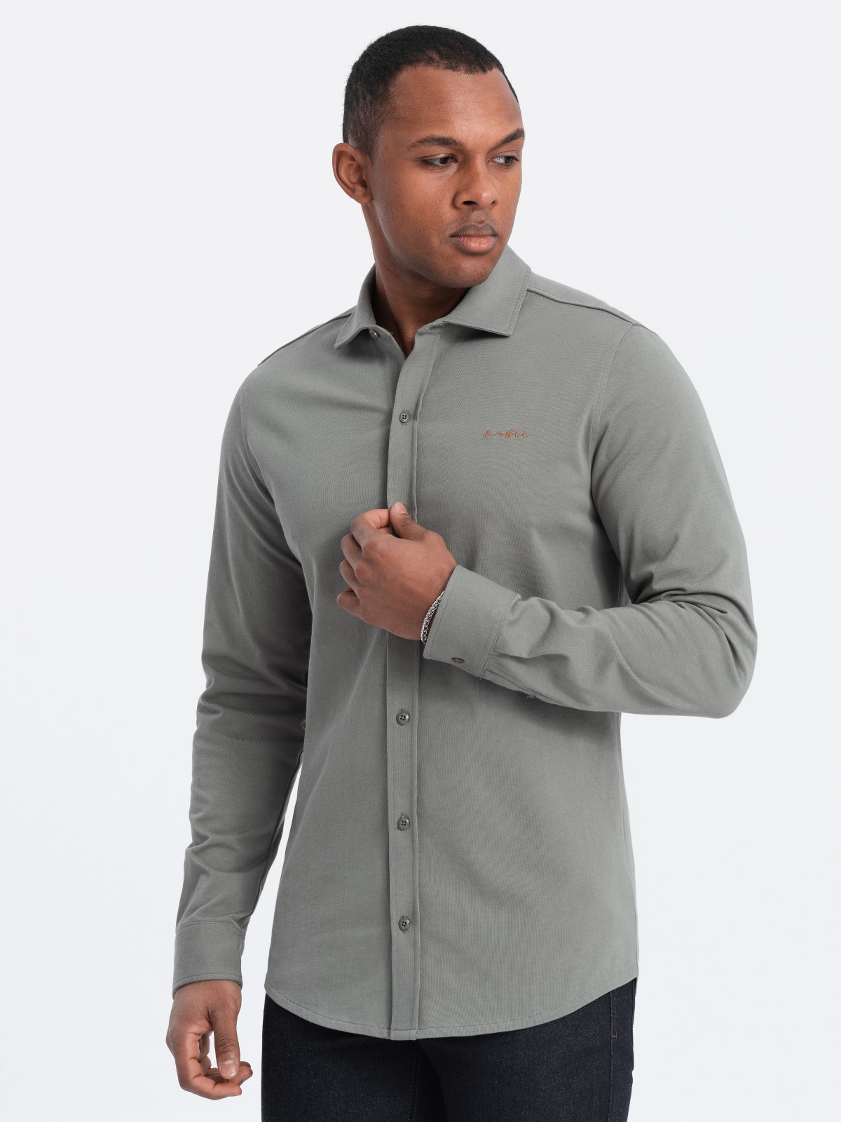 Ombre Men's cotton REGULAR single jersey knit shirt - light khaki