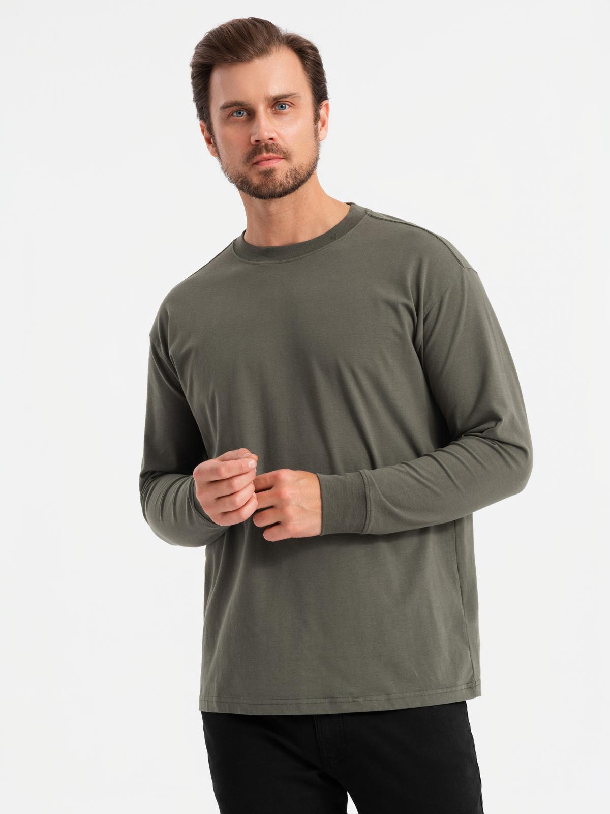 Ombre Men&#039;s cotton LOOSE FIT longsleeve with round neckline - gray-green