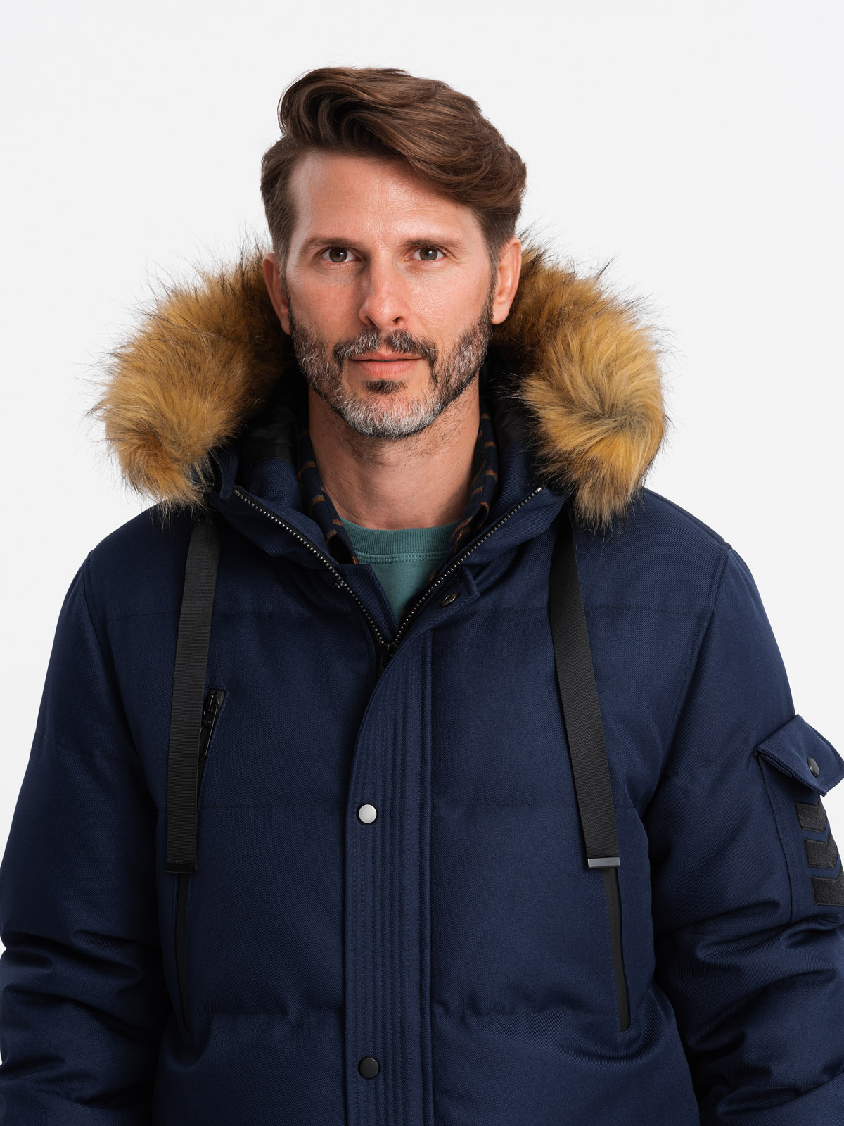 Ombre Men&#039;s long warm parka hooded jacket - navy blue