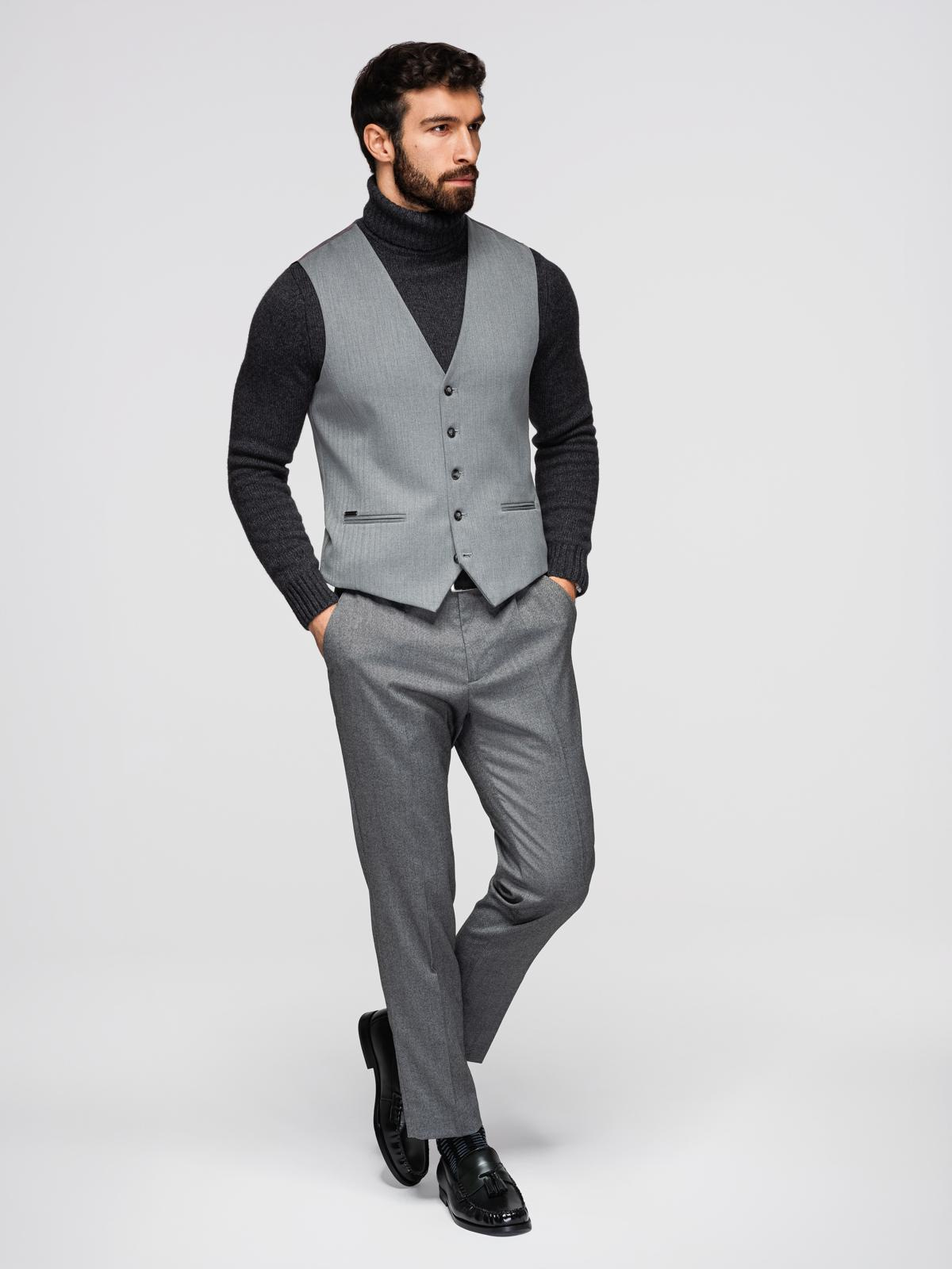 Ombre Elegant men's SLIM FIT herringbone vest - grey