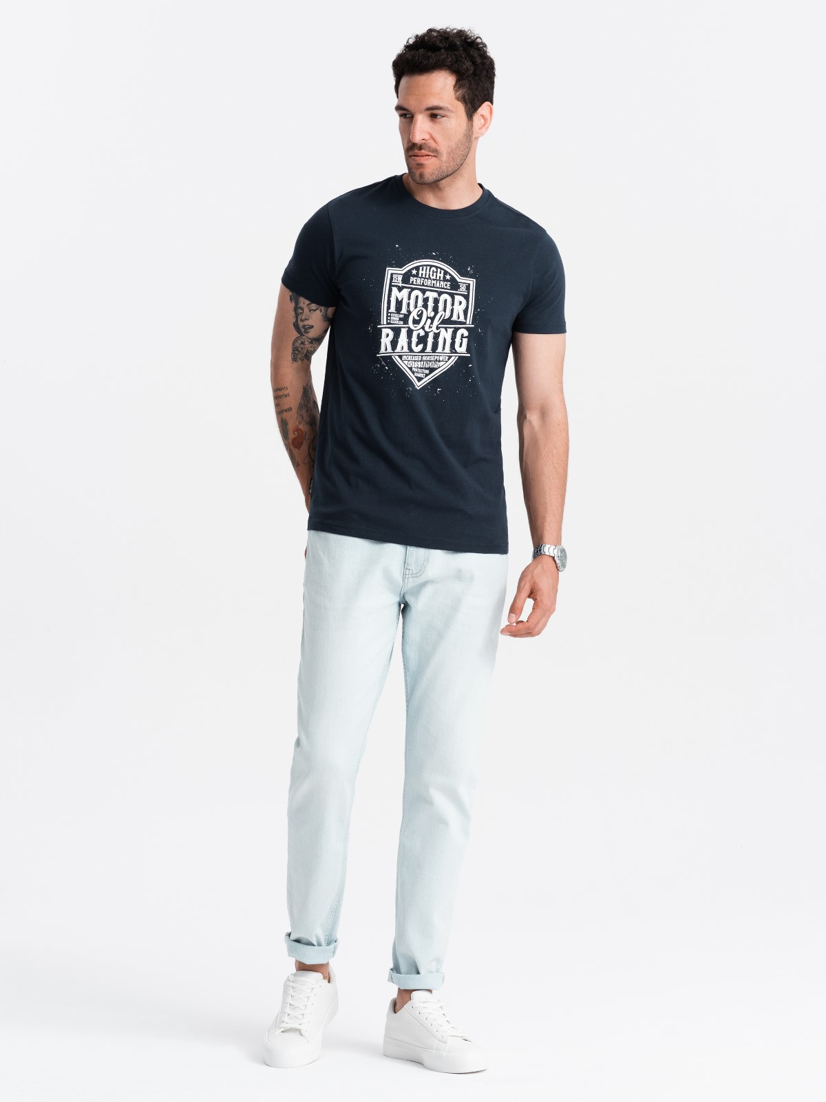 Ombre Men&#039;s motorcycle style printed t-shirt - navy blue