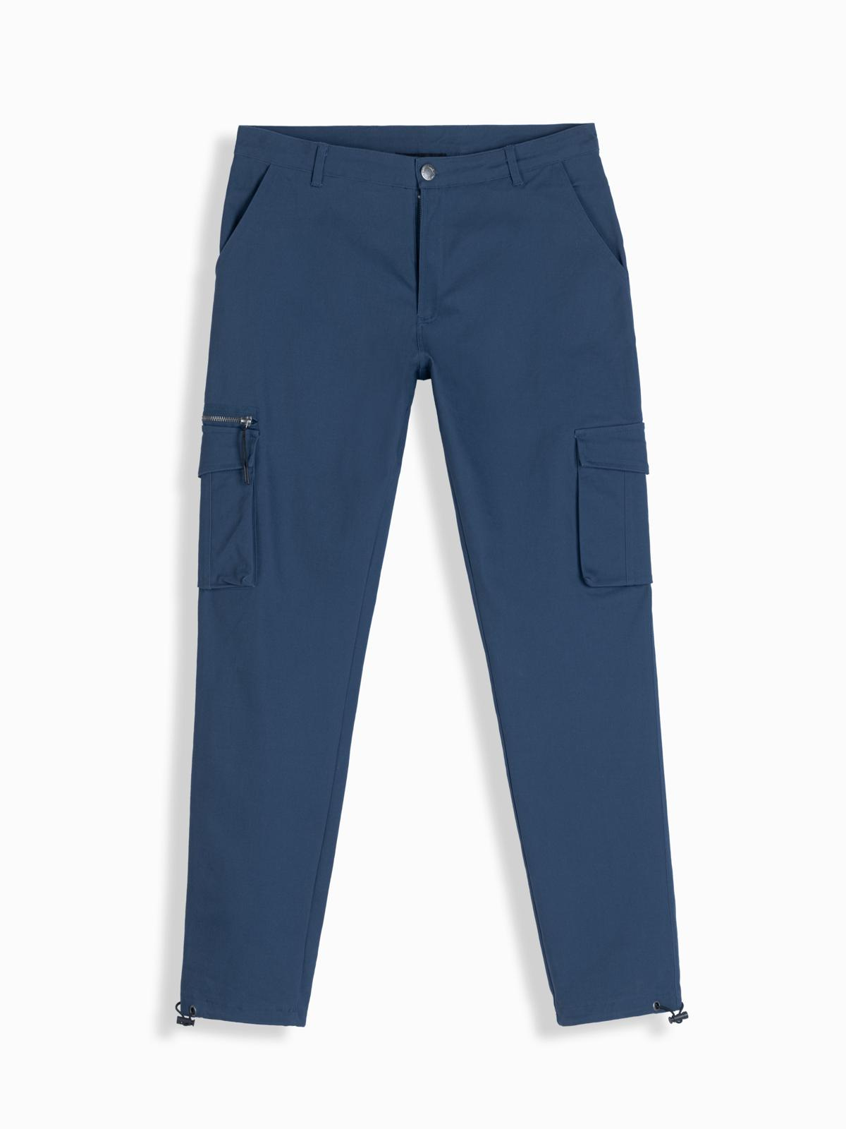Ombre Men's cargo pants STRAIGHT LEG with triangle pins on pocket - dark blue