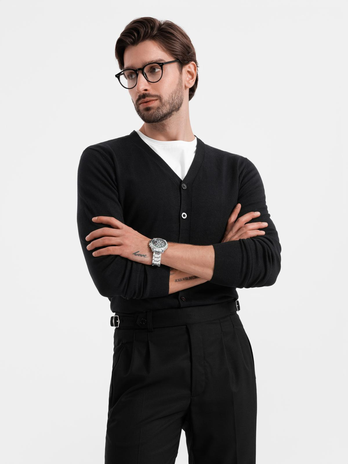 Ombre Monochrome knitted men&#039;s viscose cardigan - black