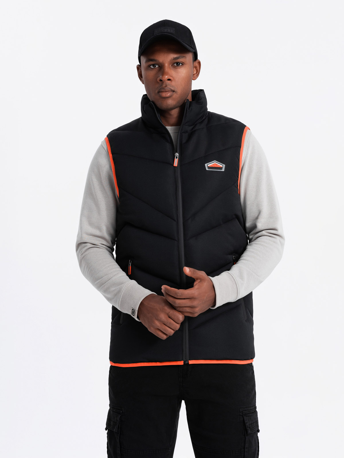 Ombre Men's quilted sleeveless jacket with neon accents - black