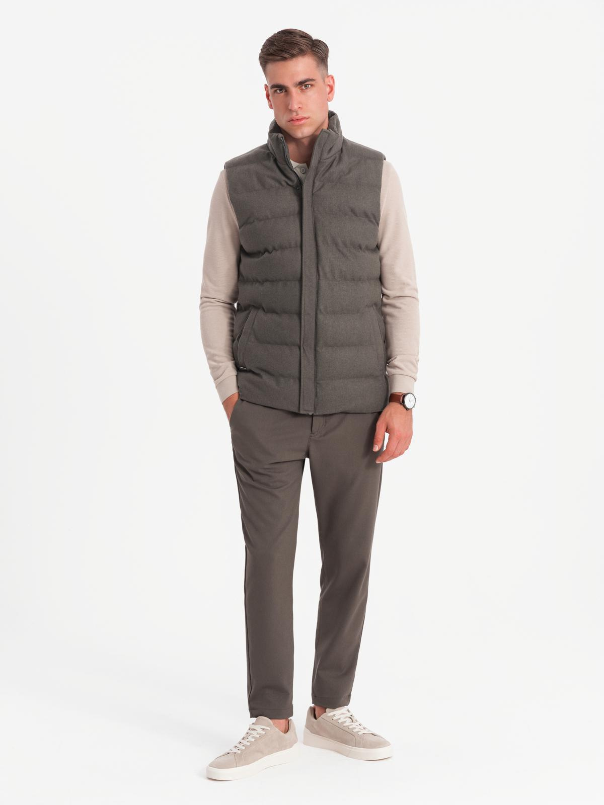 Ombre Men&#039;s quilted wool sleeveless jacket - olive melange