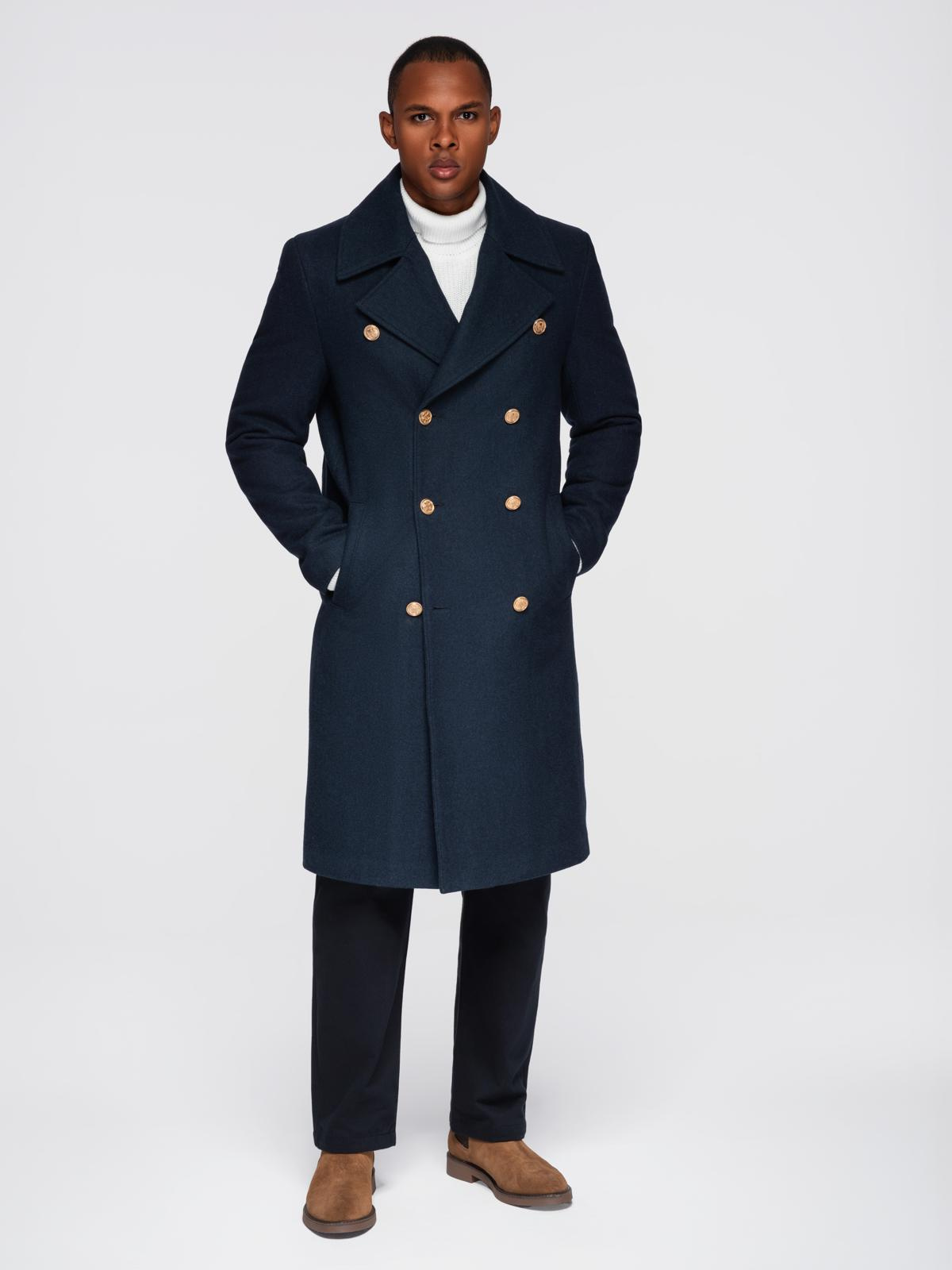 Ombre Men&#039;s navy double-breasted wool coat - navy blue